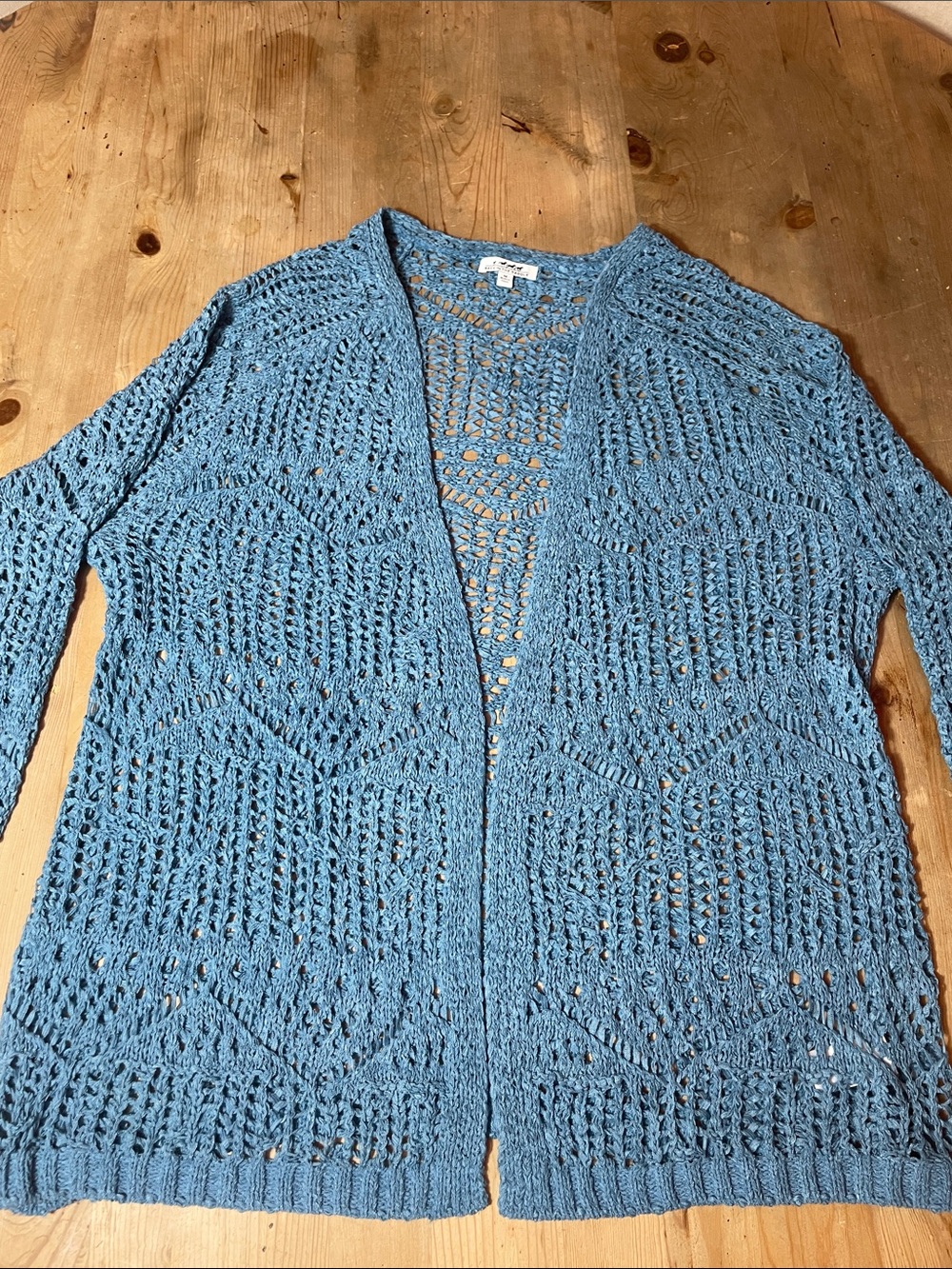 Crochet Look Light Blue Open-Front Cardigan Sweater Western
